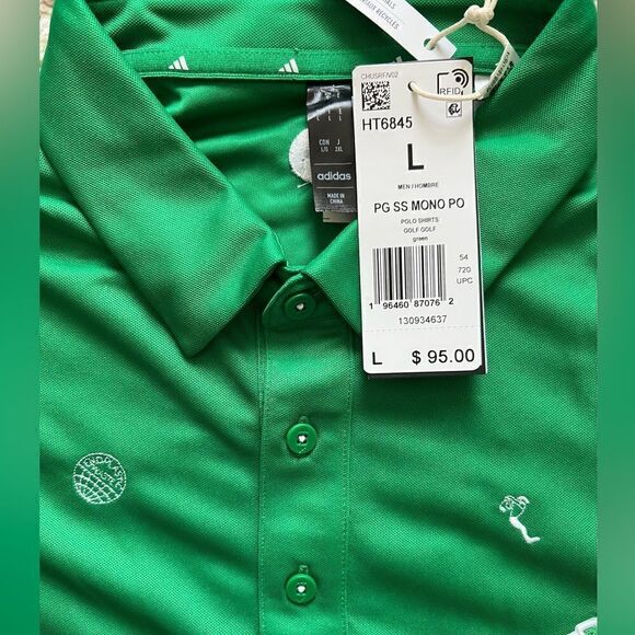 adidas Polo Golf Green SS All Over Monogram Embroidery Stretch - Picture 7 of 9